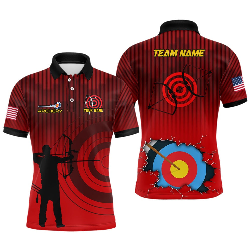 Personalized Target Archery Silhouette Archer Polo Shirts For Men Custom US Flag Archery Shirts, Archery Team Shirts, Custom Archery Shirts