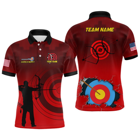 Personalized Target Archery Silhouette Archer Polo Shirts For Men Custom US Flag Archery Shirts, Archery Team Shirts, Custom Archery Shirts