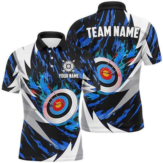 Personalized Target Archery Thunder Pattern Men Polo Shirts, Archery Team Jerseys Shirts Blue, Archery Team Shirts, Custom Archery Shirts