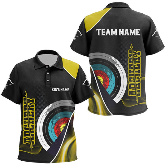 Personalized Targets Archery Polo Shirts, Custom Yellow Black Arrow Archery Team Shirts, Archery Team Shirts, Custom Archery Shirts