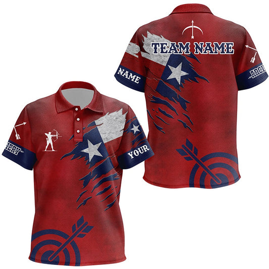 Personalized Texas Archery Polo Shirts, Archery Jerseys Texas Flag Shirts For Patriotic Archer, Archery Team Shirts, Custom Archery Shirts