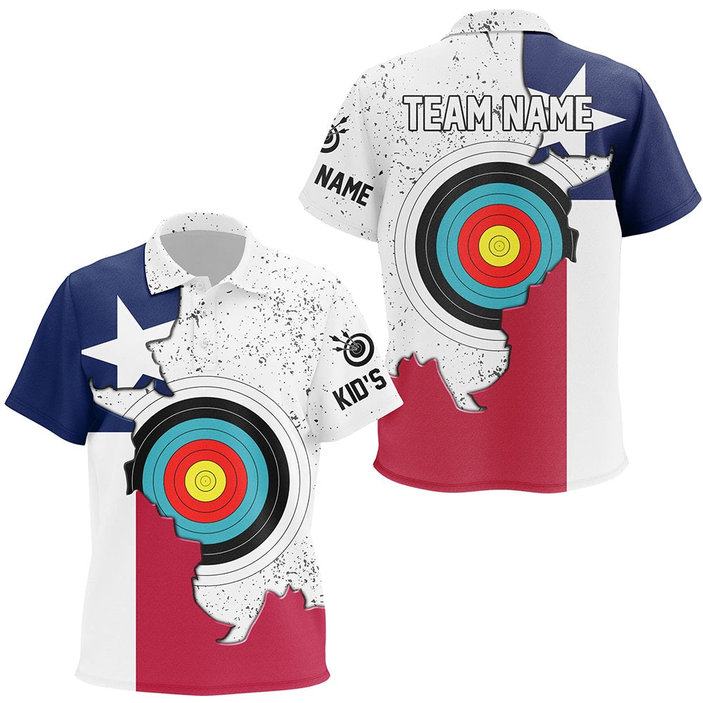 Personalized Texas Archery Target Polo Shirts Custom Texas Flag Shirts For Patriotic Archer, Archery Team Shirts, Custom Archery Shirts