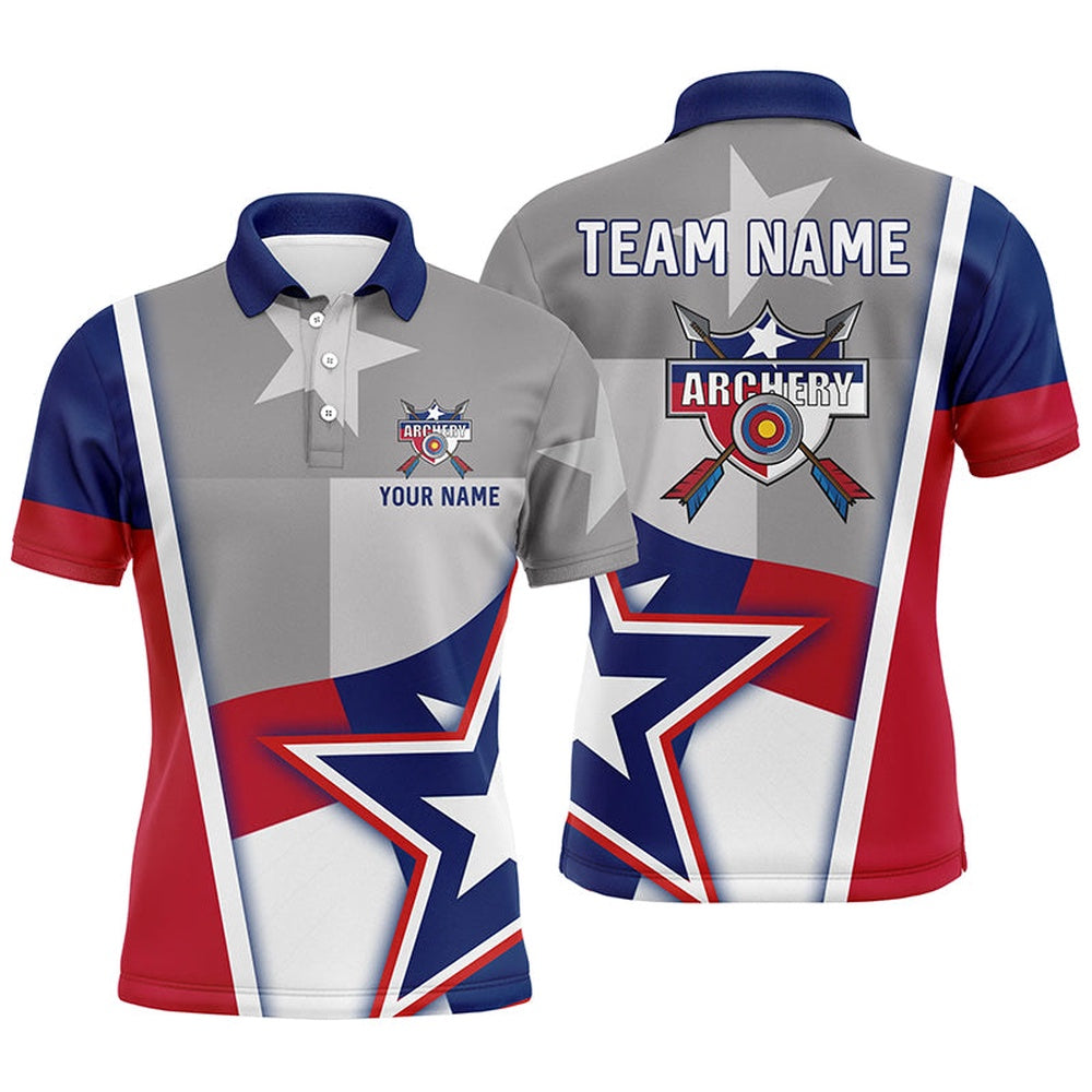 Personalized Texas Flag Archery Men Polo Shirts Custom Name Patriotic Archery Jerseys Shirts, Archery Team Shirts, Custom Archery Shirts