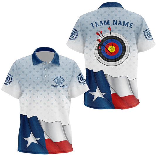 Personalized Texas Flag Archery Polo Shirts Custom Texas Flag Shirts For Patriotic Archer, Archery Team Shirts, Custom Archery Shirts