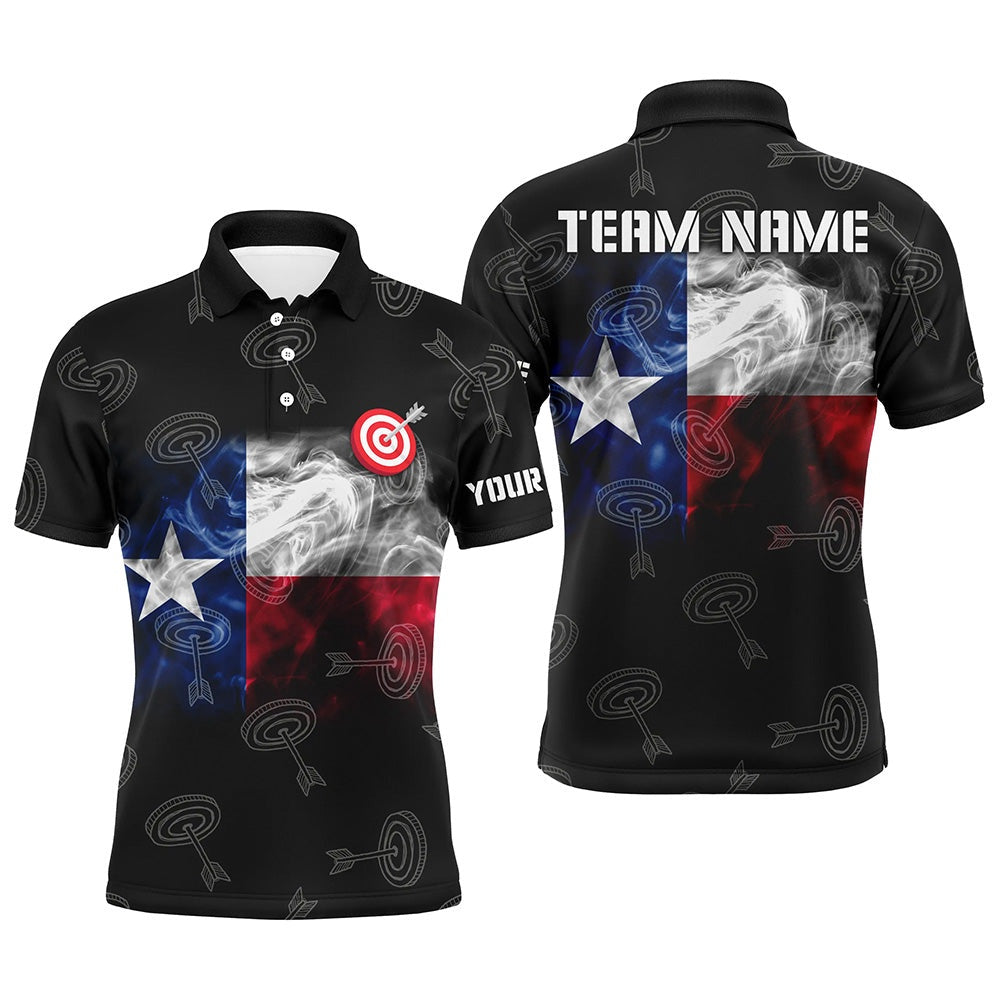 Personalized Texas Flag Smoke Archery Men Polo Shirts, Patriotic Texas Archery Sport Shirts, Archery Team Shirts, Custom Archery Shirts