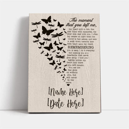 Personalized The Moment That You Left Me Butterflies Dragonflies Heart Wood Canvas, Mother's Day Canvas Art, Gift For Mom, Mother's Day Wall Art