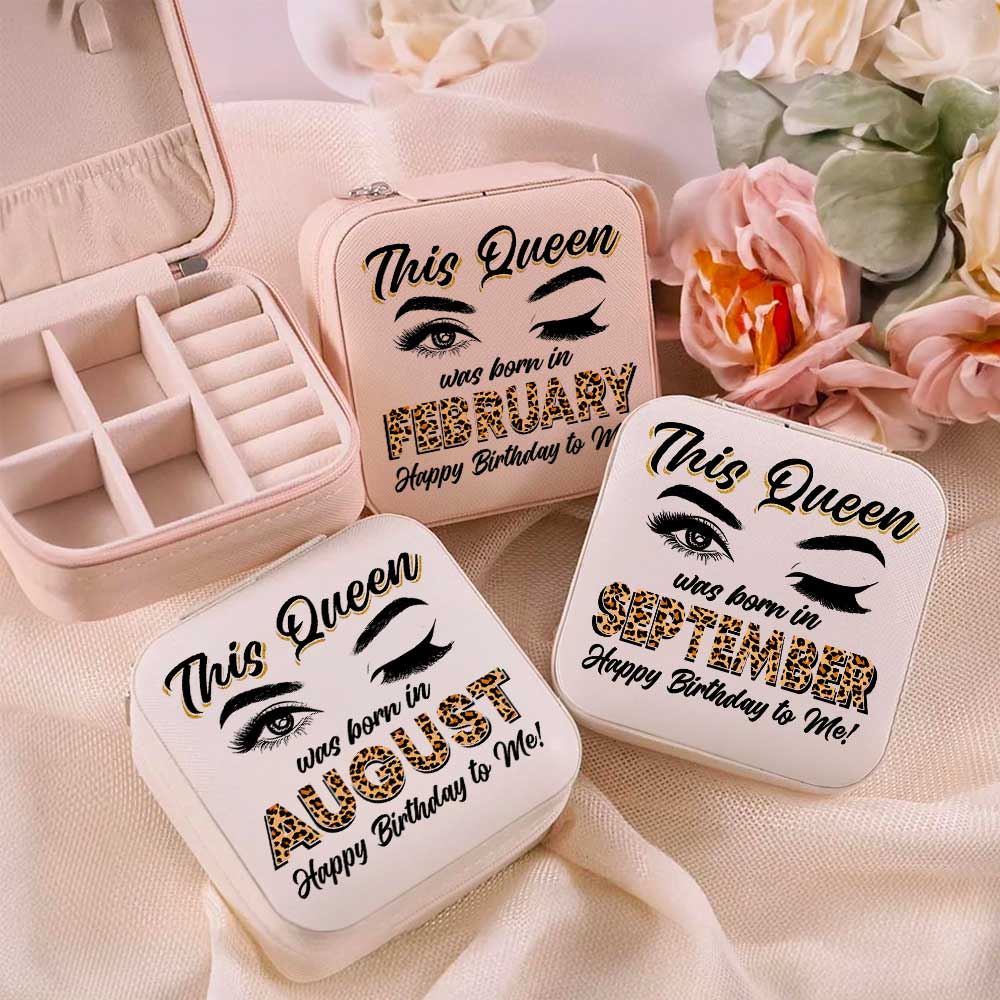 Personalized This Queen Was Born Leopard Girls Jewelry Box, Jewelry Case Custom Month, Mother's Day Jewelry Case