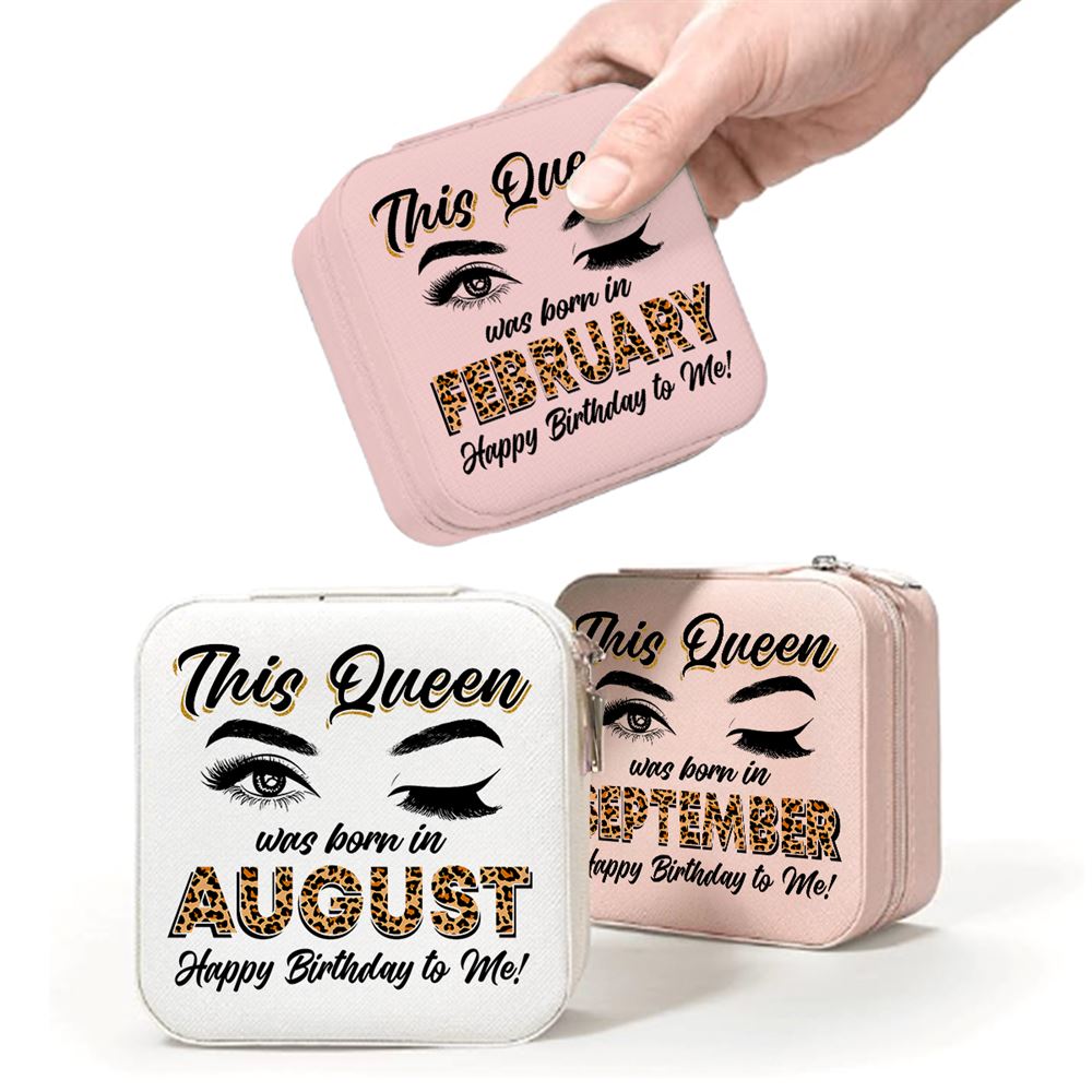 Personalized This Queen Was Born Leopard Girls Jewelry Box, Jewelry Case Custom Month, Mother's Day Jewelry Case