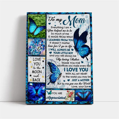 Personalized To My Mom Everything I Am You Helped Me Canvas, Mother's Day Canvas Art, Gift For Mom, Birthday Gift, Mother's Day Wall Art