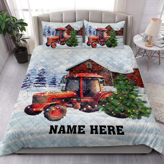 Personalized Tractor Quilt Set, Red Tractormas Tree Farm Country Quilt Blanket