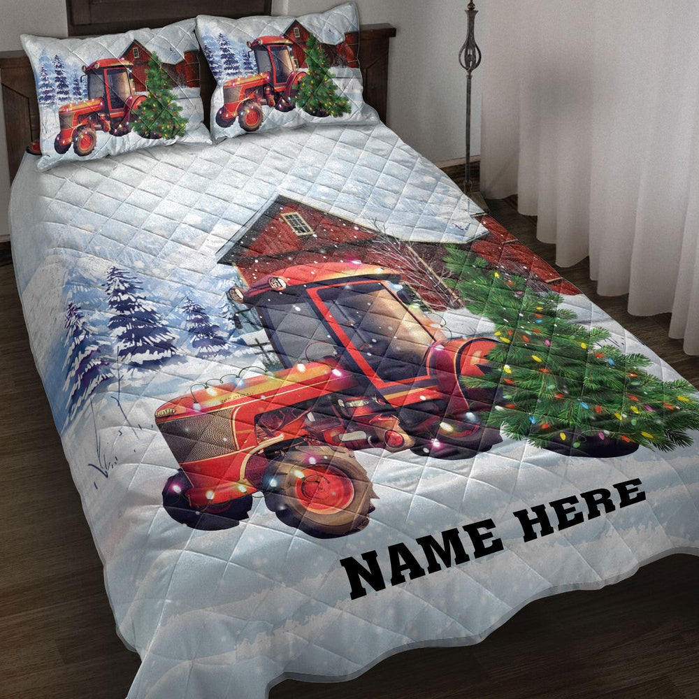 Personalized Tractor Quilt Set, Red Tractormas Tree Farm Country Quilt Blanket