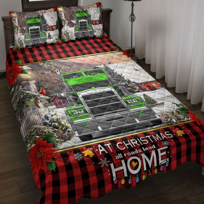 Personalized Trucker Quilt Set, Green Truck Trucker Atmas Roads Lead Quilt Blanket