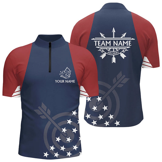 Personalized USA Flag Archery Patriotic Shirts For Men Custom Archery Quarter-Zip Shirts, Archery Team Shirts, Custom Archery Shirts
