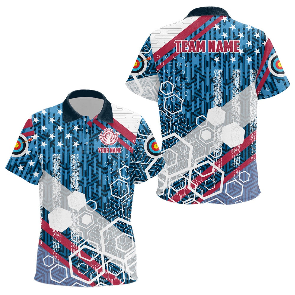 Personalized USA Flag Archery Polo Shirts Custom Patriotic Archery Shirts Gifts, Archery Team Shirts, Custom Archery Shirts