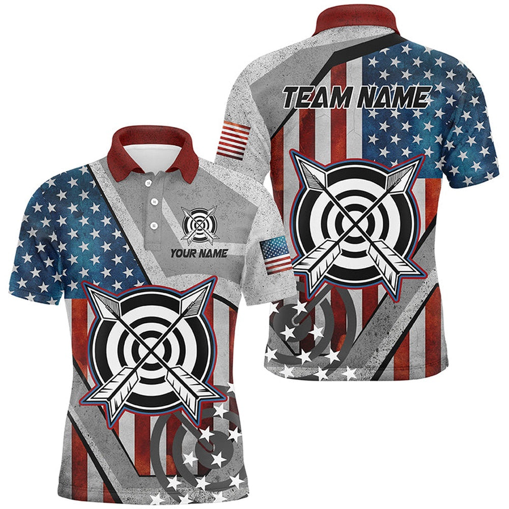 Personalized USA Flag Archery Shirts For Men Custom Patriotic Archery Jerseys For Team Archers, Archery Team Shirts, Custom Archery Shirts
