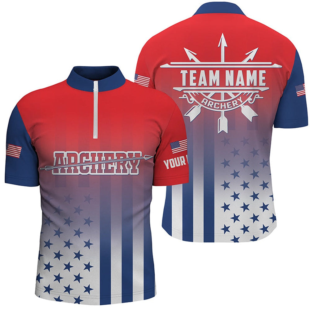 Personalized US Archery Patriotic Men Quarter-Zip Shirts Custom Archery Jersey Shirts, Archery Team Shirts, Custom Archery Shirts