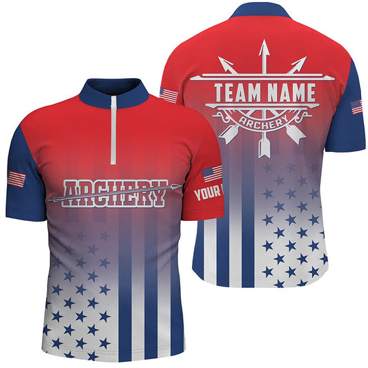 Personalized US Archery Patriotic Men Quarter-Zip Shirts Custom Archery Jersey Shirts, Archery Team Shirts, Custom Archery Shirts