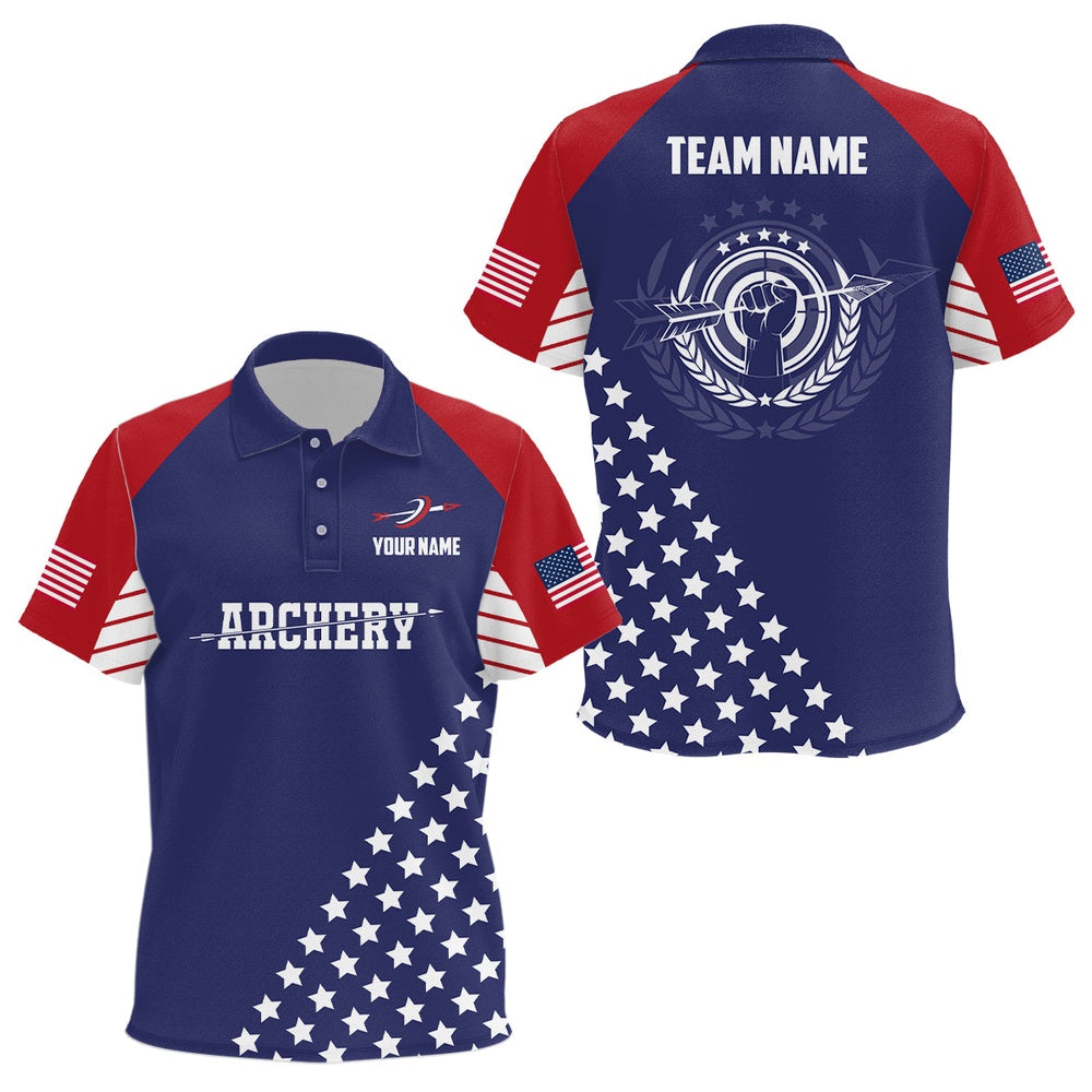 Personalized US Archery Polo Shirts Custom Team Name American Flag Archery Jerseys, Archery Team Shirts, Custom Archery Shirts