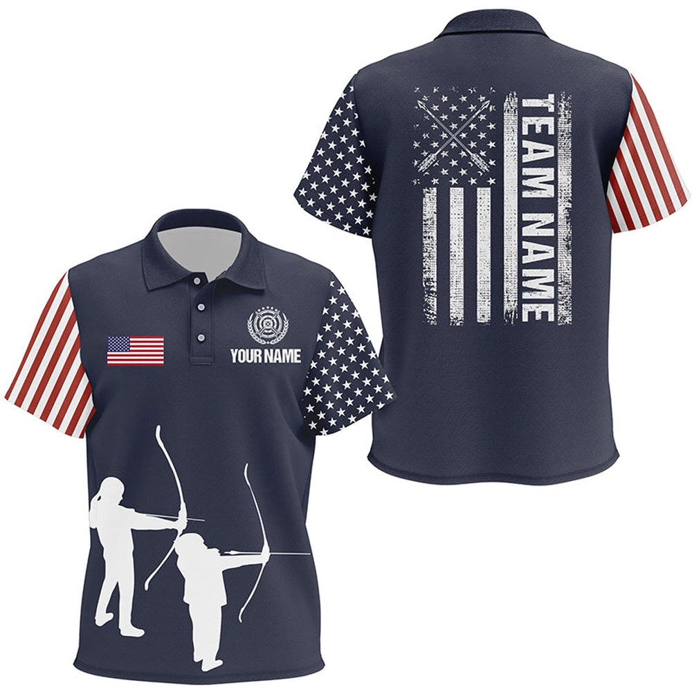 Personalized US Archery Silhouette Archers Polo Shirts Custom Patriotic Archery Team Shirts, Archery Team Shirts, Custom Archery Shirts