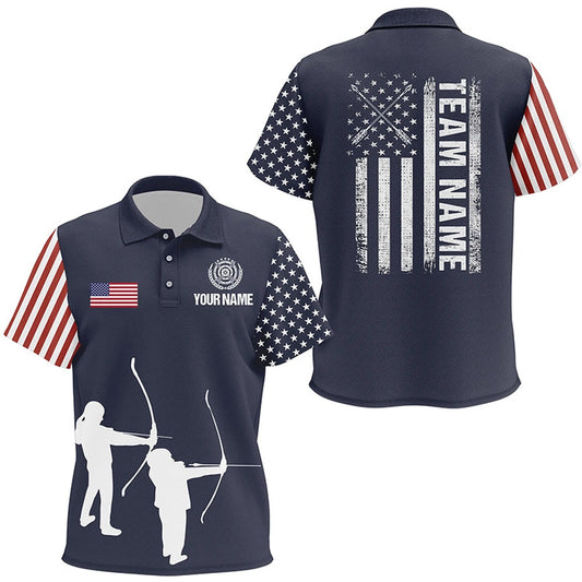 Personalized US Archery Silhouette Archers Polo Shirts Custom Patriotic Archery Team Shirts, Archery Team Shirts, Custom Archery Shirts