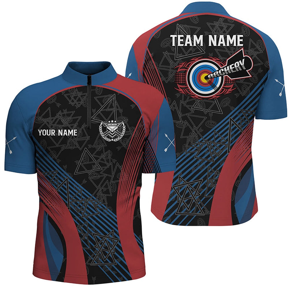 Personalized US Flag Colors Archery Quarter-Zip Shirts For Men, Bows And Arrows Archery Jerseys, Archery Team Shirts, Custom Archery Shirts