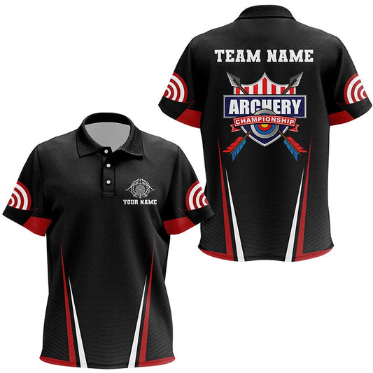 Personalized US Flag Target Archery Polo Shirts, Custom Red Black Arrows Archery Jerseys, Archery Team Shirts, Custom Archery Shirts