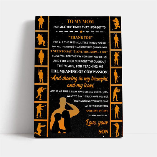 Personalized Veteran To My Mom For All The Times I Forgot To Thank You Canvas, Mother's Day Canvas Art, Gift For Mom, Mother's Day Wall Art
