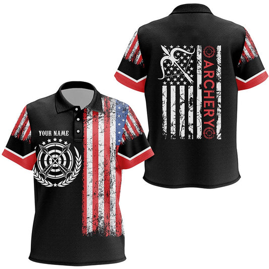 Personalized Vintage American Flag Target Archery Polo Shirts, Custom Bows Archery Jerseys, Archery Team Shirts, Custom Archery Shirts