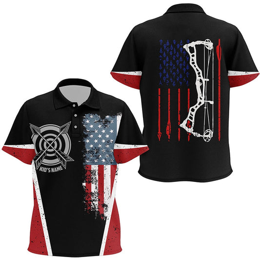 Personalized Vintage American Flag Target Archery Polo Shirts, Custom US Arrows Flag Shirts, Archery Team Shirts, Custom Archery Shirts