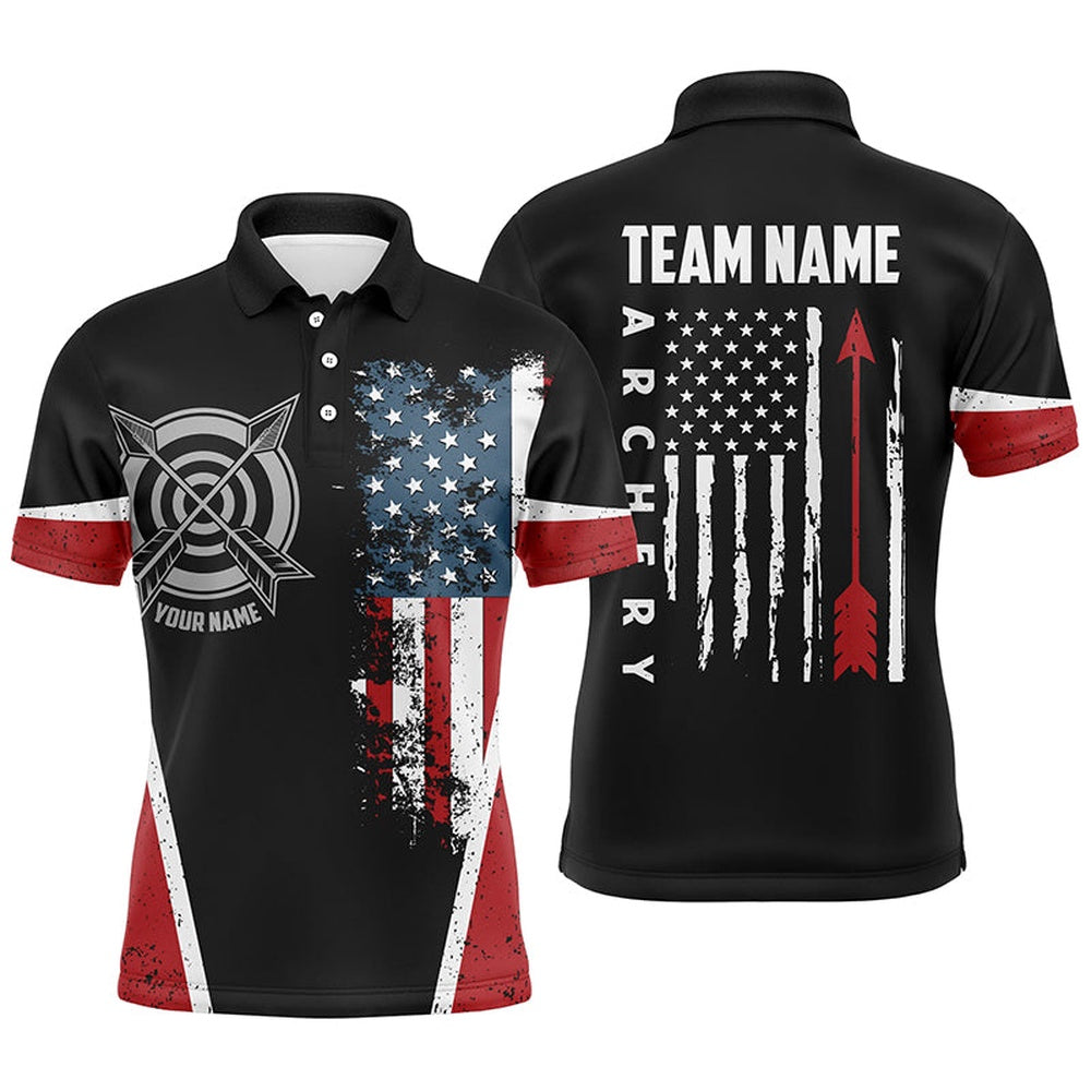 Personalized Vintage American Flag Target Archery Polo Shirts For Men, Custom Arrow Archery Jerseys, Archery Team Shirts, Custom Archery Shirts