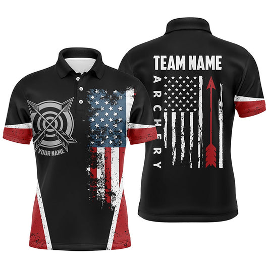 Personalized Vintage American Flag Target Archery Polo Shirts For Men, Custom Arrow Archery Jerseys, Archery Team Shirts, Custom Archery Shirts