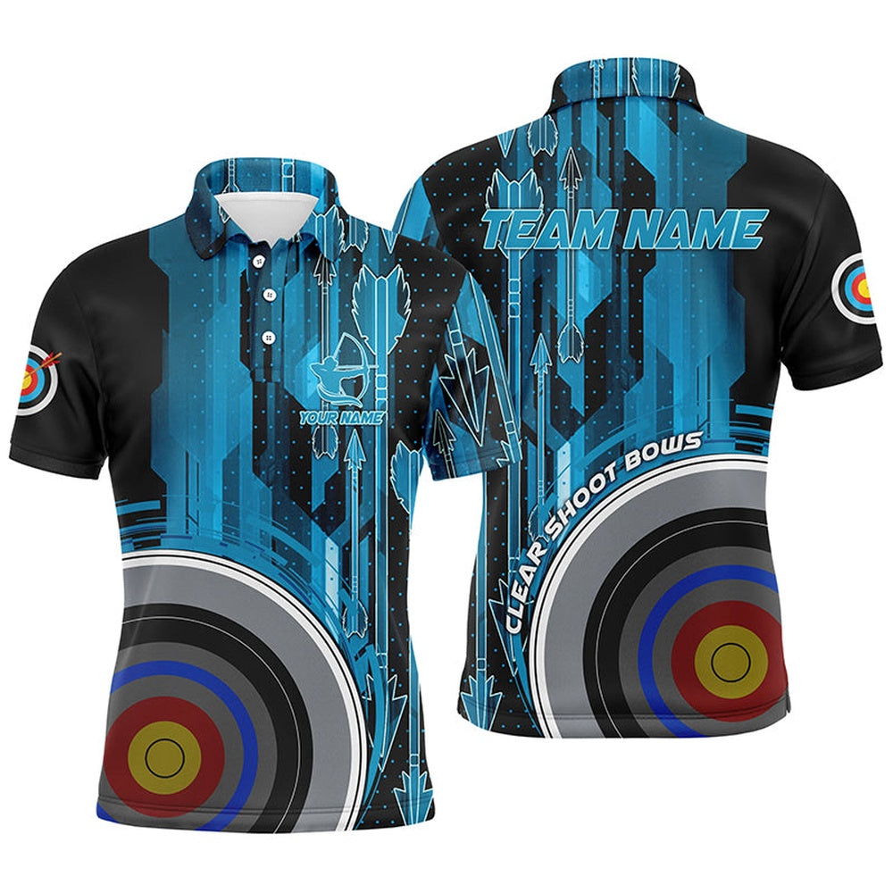Personalized Vintage Blue Target Archery Polo Shirts For Men, Clear Shoot Bows Archery Shirts, Archery Team Shirts, Custom Archery Shirts