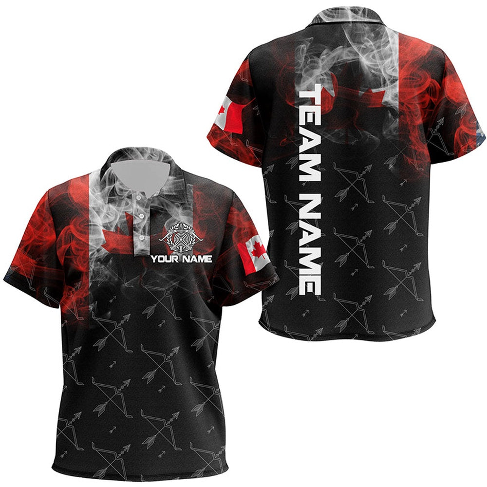 Personalized Vintage Smoke Canadian Flag Archery Polo Shirts Custom Bows Archery Jerseys, Archery Team Shirts, Custom Archery Shirts