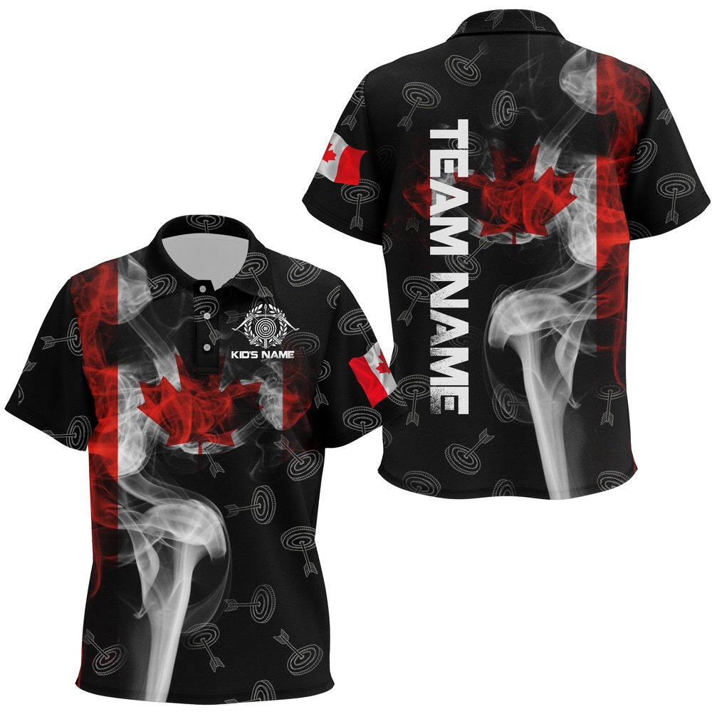 Personalized Vintage Smoke Canadian Flag Archery Polo Shirts, Target Archery Jerseys, Archery Team Shirts, Custom Archery Shirts