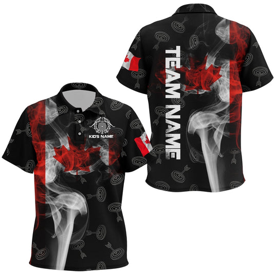 Personalized Vintage Smoke Canadian Flag Archery Polo Shirts, Target Archery Jerseys, Archery Team Shirts, Custom Archery Shirts