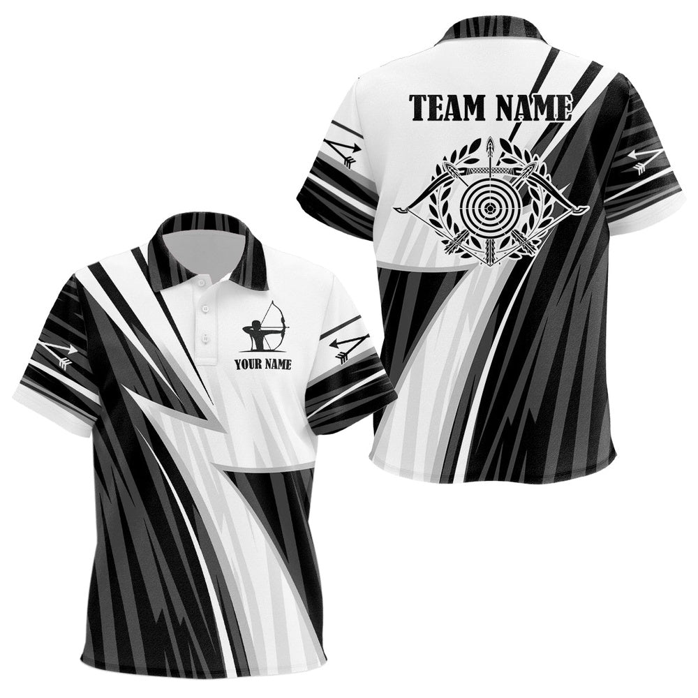 Personalized White Black Target Archery Polo Shirts, Custom Arrows Archery Team Shirts, Archery Team Shirts, Custom Archery Shirts