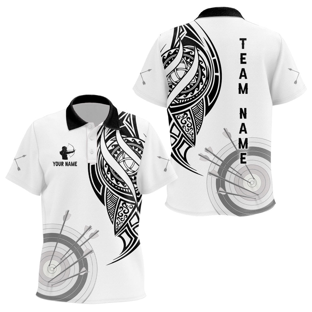 Personalized White Tribal Archery Polo Shirts Custom Archery Shirts Design For Team, Archery Team Shirts, Custom Archery Shirts