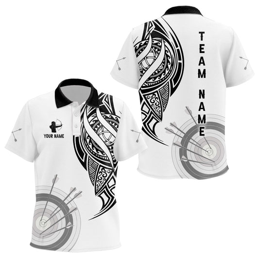 Personalized White Tribal Archery Polo Shirts Custom Archery Shirts Design For Team, Archery Team Shirts, Custom Archery Shirts