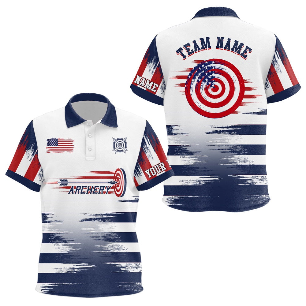 Personalized White US Archery Target Polo Shirts Custom Team Name Archery Jerseys Shirts, Archery Team Shirts, Custom Archery Shirts