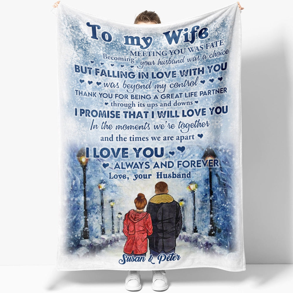 Personalized Winter Christmas Blanket Gift Ideas For Wife, Customized Anniversary Blanket For Her, Falling In Love With You Blanket, Christmas Blanket