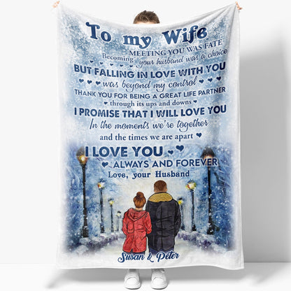 Personalized Winter Christmas Blanket Gift Ideas For Wife, Customized Anniversary Blanket For Her, Falling In Love With You Blanket, Christmas Blanket