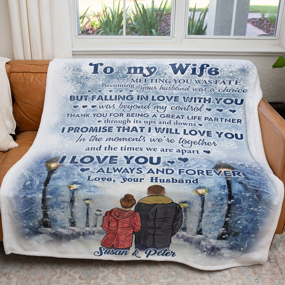 Personalized Winter Christmas Blanket Gift Ideas For Wife, Customized Anniversary Blanket For Her, Falling In Love With You Blanket, Christmas Blanket