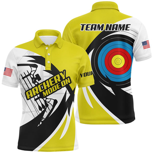 Personalized Yellow Archery Jerseys Men Polo & Quarter-Zip Shirts Custom Archery Bow Shirts, Archery Team Shirts, Custom Archery Shirts