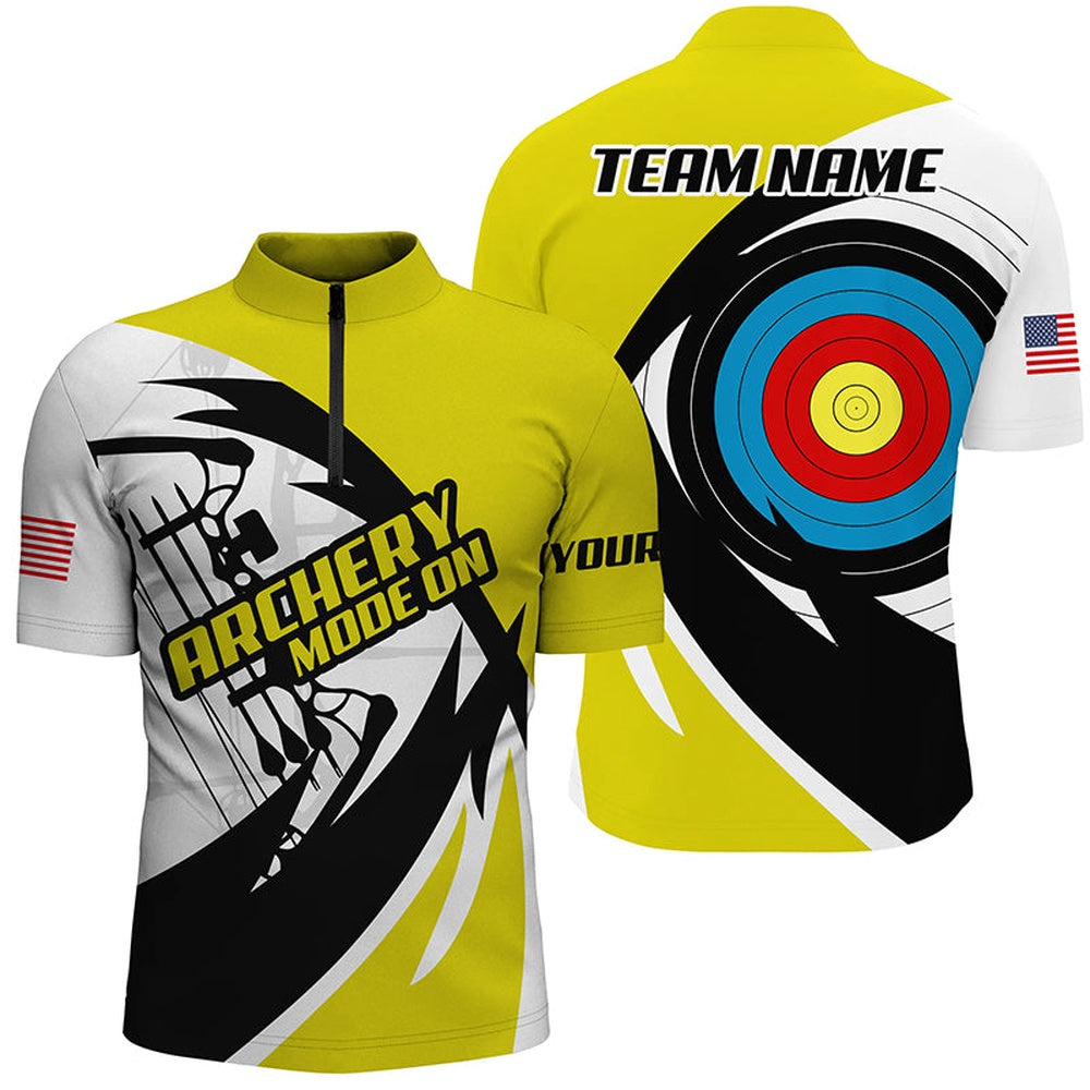 Personalized Yellow Archery Jerseys Men Polo & Quarter-Zip Shirts Custom Archery Bow Shirts, Archery Team Shirts, Custom Archery Shirts