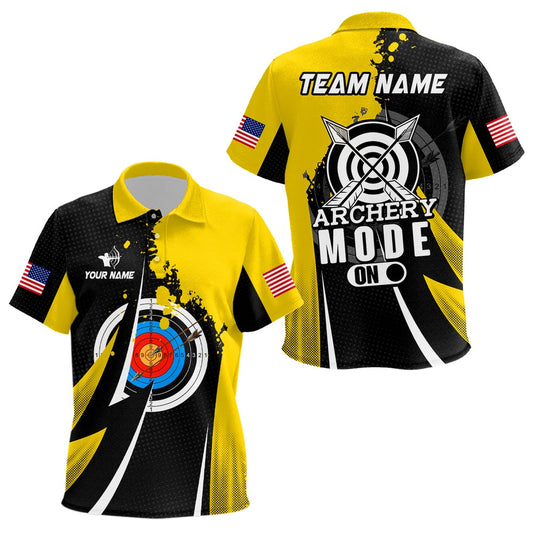 Personalized Yellow Jerseys Archery Mode On Polo Shirts Custom Archery Jerseys Team Shirts, Archery Team Shirts, Custom Archery Shirts
