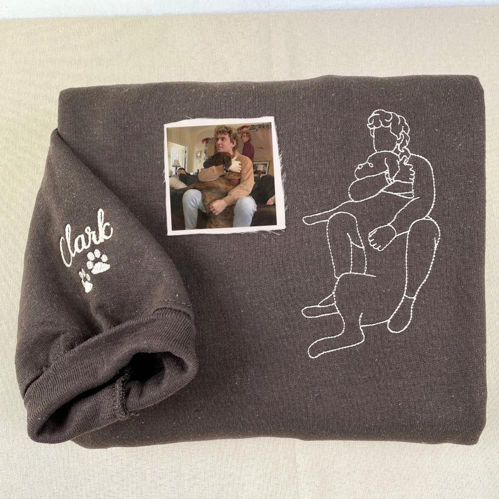 Photo Embroidered Sweatshirt, Custom Dog Dad 10 Sweatshirt Embroidered Pet Face Name Portraits Photo, Christmas Gift