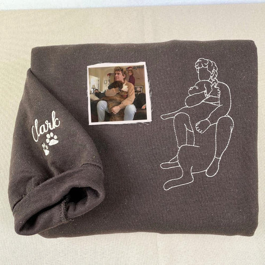 Photo Embroidered Sweatshirt, Custom Dog Dad 10 Sweatshirt Embroidered Pet Face Name Portraits Photo, Christmas Gift