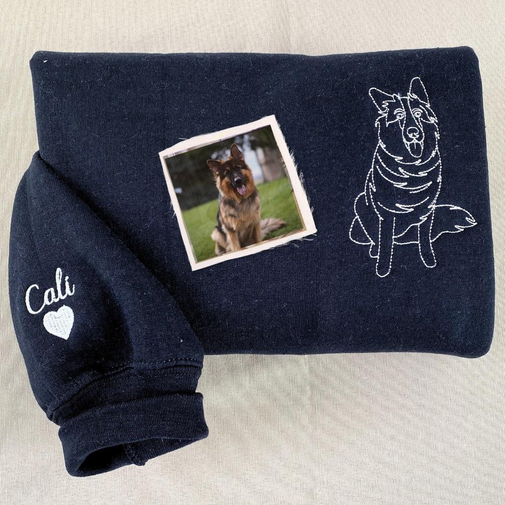 Photo Embroidered Sweatshirt, Custom Dog Dad 4 Sweatshirt Embroidered Pet Face Name Portraits Photo, Christmas Gift