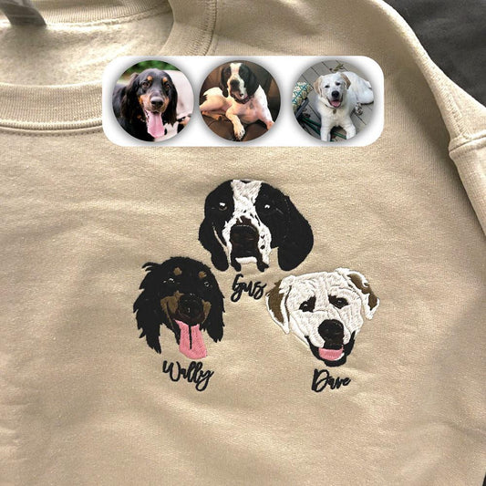 Photo Embroidered Sweatshirt, Custom Dog Dad 8 Sweatshirt Embroidered Pet Face Name Portraits Photo, Christmas Gift