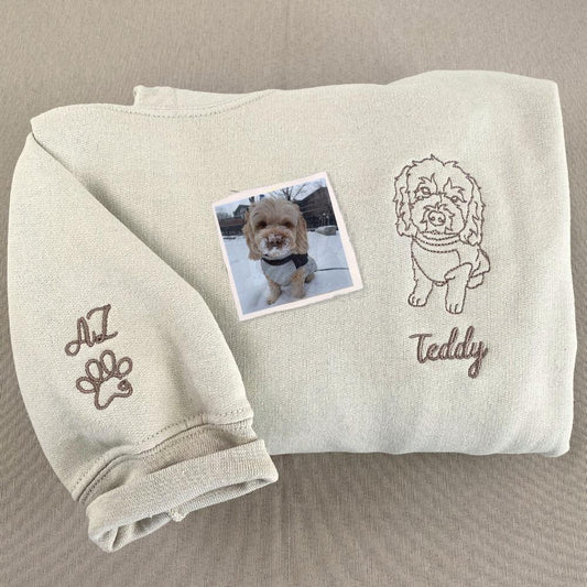 Photo Embroidered Sweatshirt, Custom Dog Dad Sweatshirt Embroidered Pets Face Name Portraits Photo, Christmas Gift